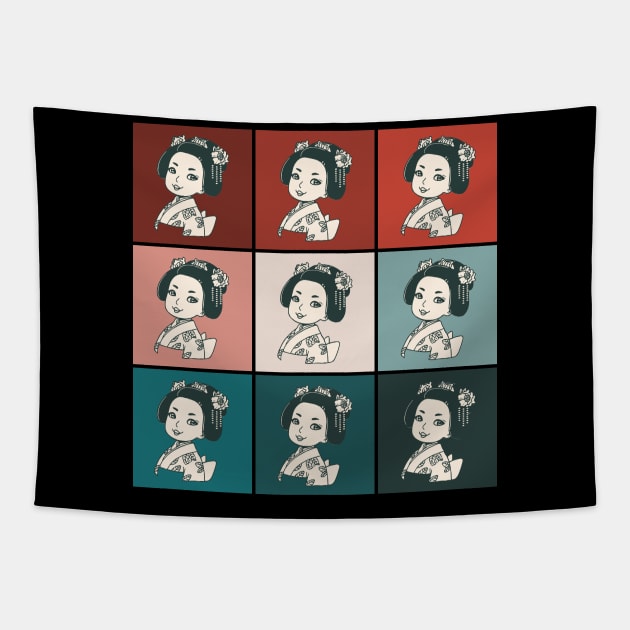 Vintage Japanese Retro Colorful Geisha Pop Art 433 Tapestry by dvongart