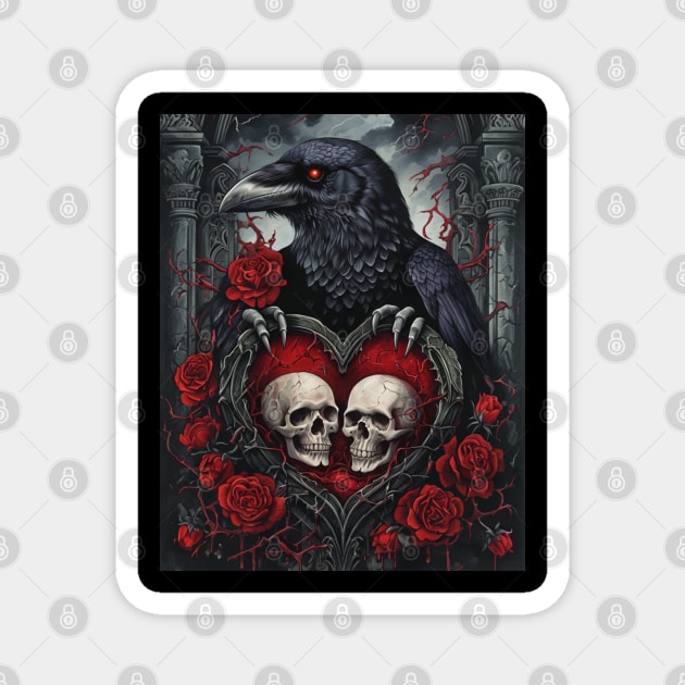 Gothic Raven: Crimson Embrace Magnet by Steve