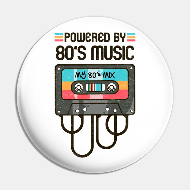 Powered by 80s Music: Colorful Retro Cassette Tape Pin by TwistedCharm