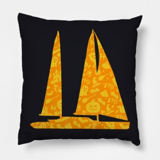 Sailing Yacht Boat Halloween Party Pumpkin Pattern Pillow