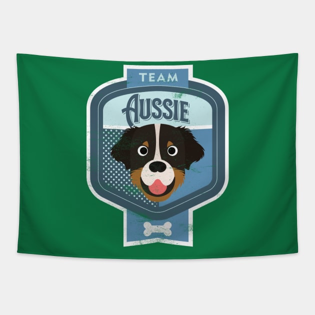 Team Aussie - Distressed Australian Shepherd Beer Label Design Tapestry by DoggyStyles