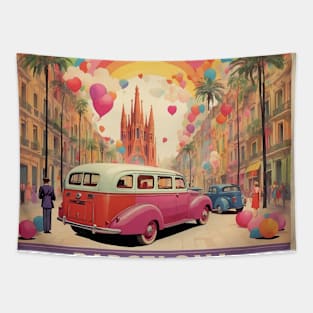 Barcelona Spain Valentine's Day Vintage Retro Tapestry