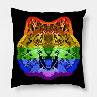 illustrated SNOW LEOPARD PRIDE series (gay pride flag) rainbow ROYGBIV Pillow