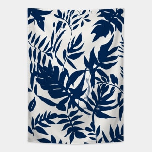 Boho Blue Indigo Leaves Botanical Pattern Tapestry