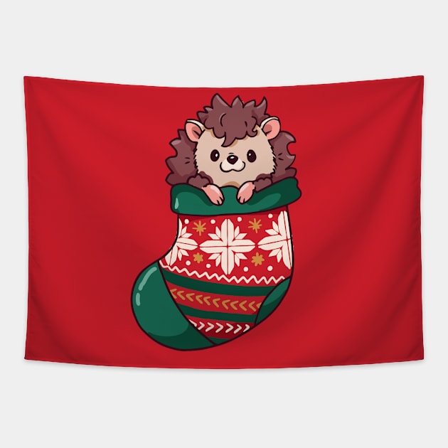 Cute Cartoon Christmas Hedgehog in a Stocking Tapestry by SLAG_Creative