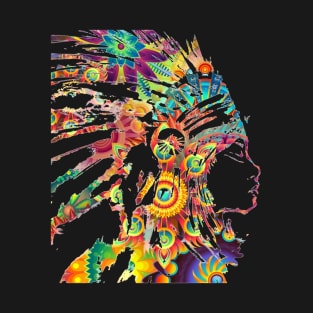 Psychedeic Headdress Native merican Indian Traditiona rt T-Shirt