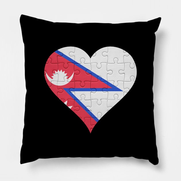 Nepalese Jigsaw Puzzle Heart Design - Gift for Nepalese With Nepal Roots Pillow by Country Flags