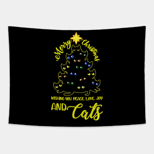 Cat Christmas Tree Party Santa Meow Funny Graphic Holiday Tapestry