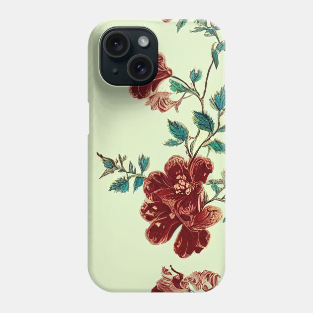 Victorian Blooming Flowers Cream, Red, and Green Phone Case by Motif Mavens