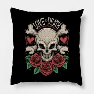 Love to Death Skull and Rose Pillow