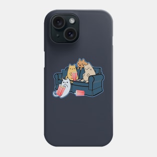 Cats eating popcorn and watching movie night Phone Case