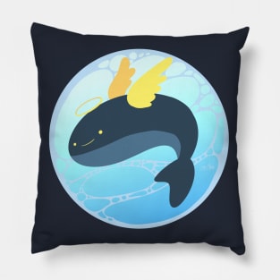 Happy Whale Angel in Blue Sea Pillow