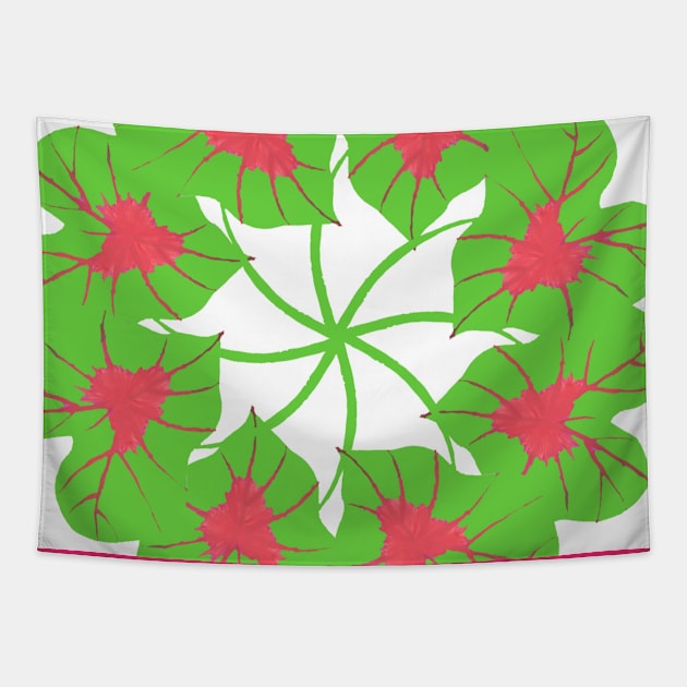 Red and Green Kaleidoscope Caladium Leaves Tapestry by aybe7elf