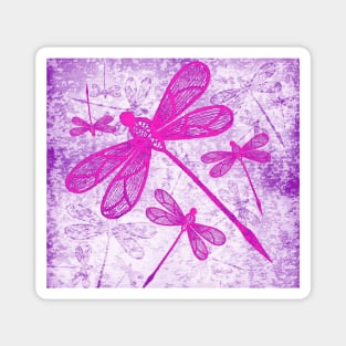 Hot pink lace dragonflies on texture Magnet