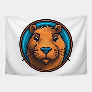 Capybara with blue eyes in circle Tapestry