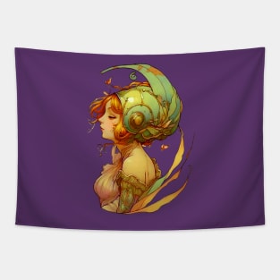 Garden Girl With A Snail Inspired Fantasy Headwear Art Nouveau Illustration Tapestry