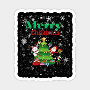 Merry Christmas, Santa, Elf, Snowman Design Magnet