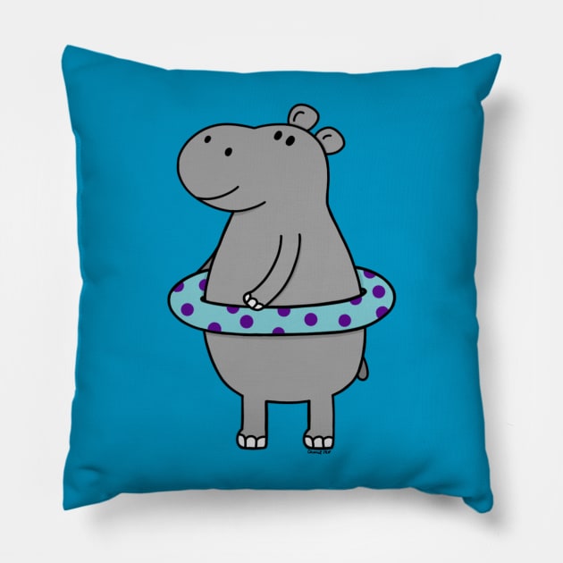 Hippo with an innertube Pillow by Coconut Moe Illustrations