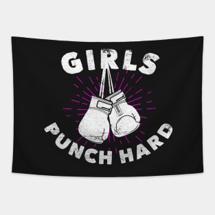 Girls Boxing Girls Punch Hard Distressed  Gloves Workout Tapestry