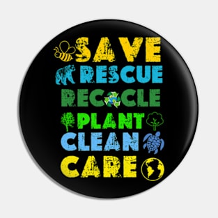 Save Bees Rescue Animals Recycle Plastict Earth Day 2024 Pin