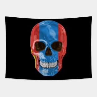 Mongolia Flag Skull - Gift for Mongolian With Roots From Mongolia Tapestry