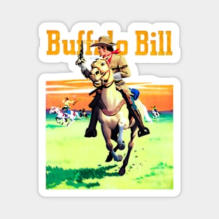 Buffalo Bill Running on Horseback through The  Desert Western Robbery Cowboy Retro Comic Magnet