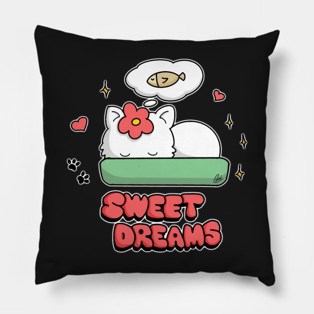 “Sweet Dreams” cute sleeping kawaii kitten cat Pillow by CyndiCarlson