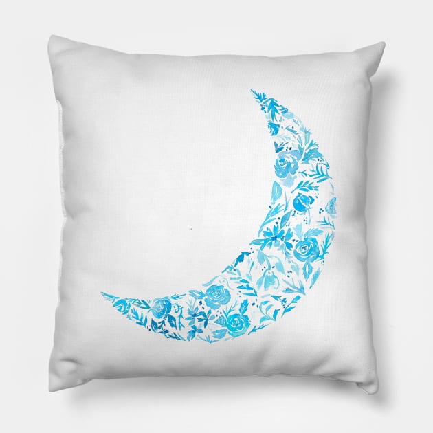 blue floral moon Pillow by erinkatearcher