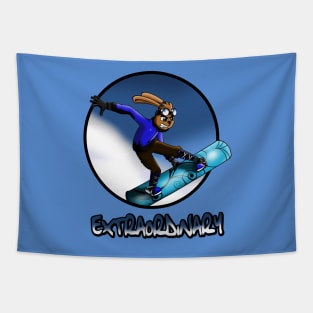 Snowboarding Rabbit Tapestry