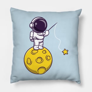 Astronaut Fishing Star On Moon Cartoon Pillow