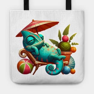 Lazy Chilling Chameleon Illustration Tote