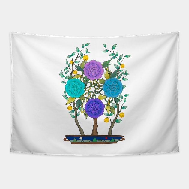 Minhwa: Peony and Citron Tree C Type Tapestry by koreanfolkpaint