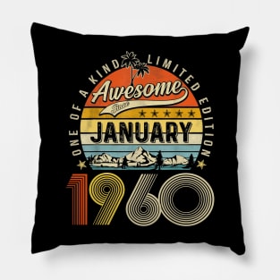 Awesome Since January 1960 Vintage 63rd Birthday Pillow