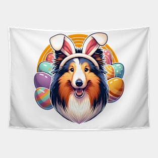 Shetland Sheepdog with Bunny Ears Greets Easter Morning Tapestry