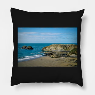 Wonderful Summer Beach Scene - Coastal Scenery - Traeth Llyfn Beach Pillow