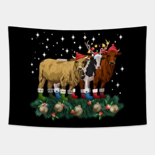 Cow Reindeer Hat Santa Christmas Light Funny Cow Tapestry