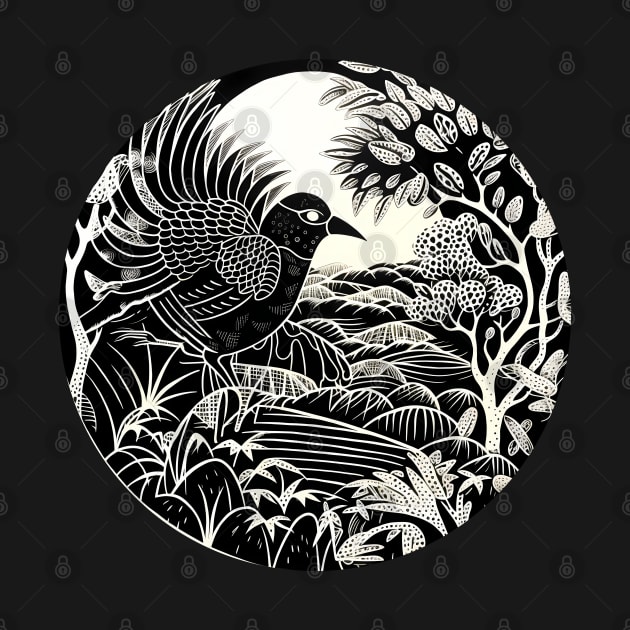 Linocut Bird by Lamp DigiArt