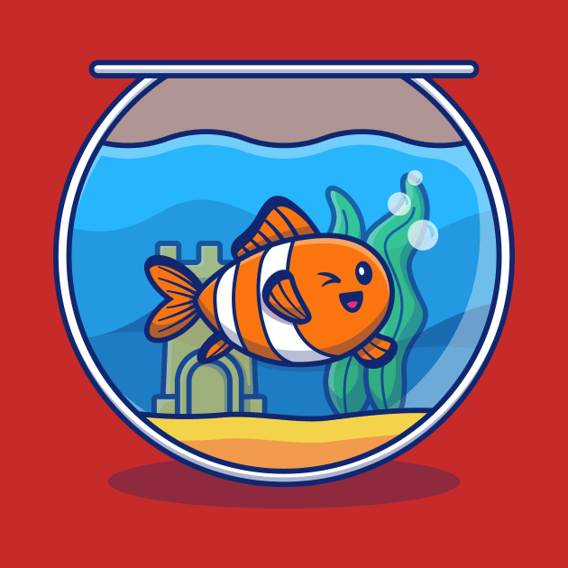 Clown Fish Swimming In The Aquarium Cartoon by Catalyst Labs