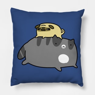 Little Pug and Blue Tabby Pillow