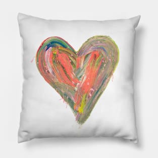 Orange Painted Heart with Expressive Brushstrokes and Gold Pillow