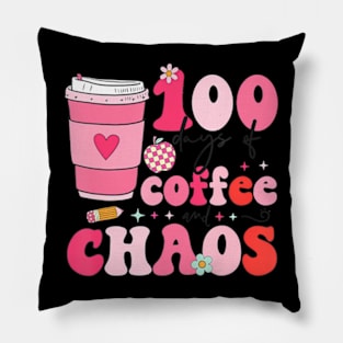 100 Days Of Coffee And Chaos 100Th Day Of School Teacher Kid Pillow