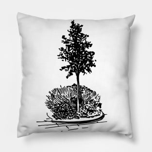 Tree and flowerbed. City landscape on your things. Pillow