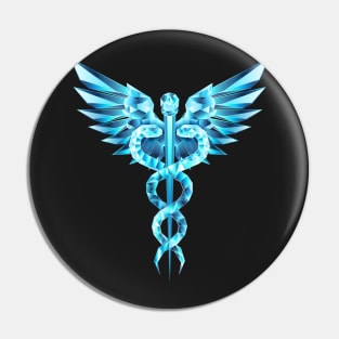 Caduceus Crystal Symbol on Black Background Pin