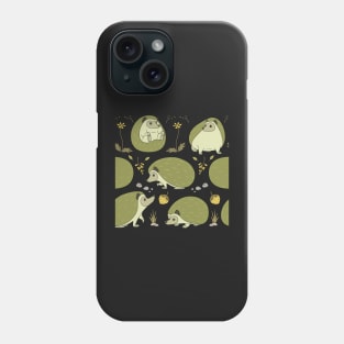 Hedgehogs Among the Flowers Pattern in Green Phone Case