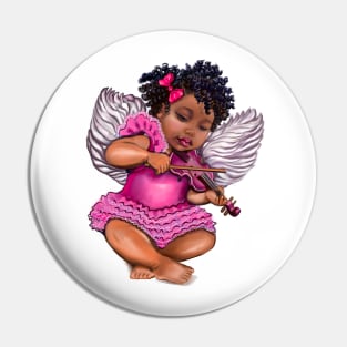 Cute black African American baby in pink playing the violin - angelic Cherub angel Pin