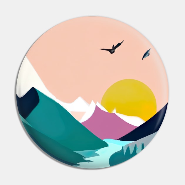 Forest Mountains Sunset Pin by maxcode