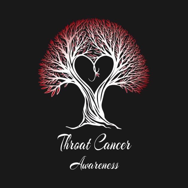 Throat Cancer Awareness Red Ribbon Tree With Heart by MerchAndrey