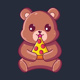 Cute brown bear eating pizza T-Shirt