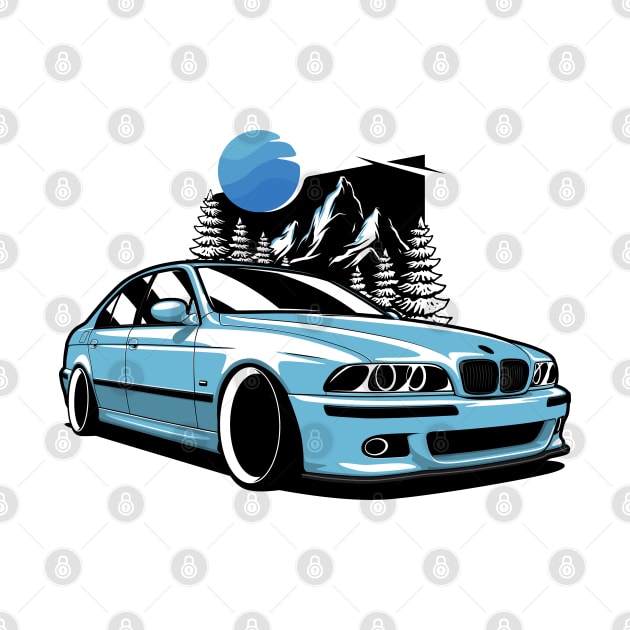 Blue E39 Classic Saloon In Mountains by KaroCars