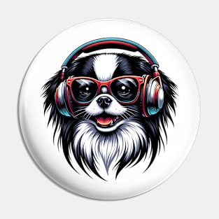 Smiling Japanese Chin DJ Rocks Bold Sunglasses Pin